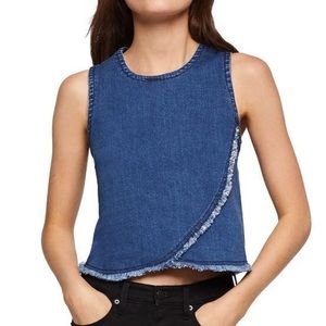 Bcbgeneration Frayed Denim Top Blue Med Wash S NWT